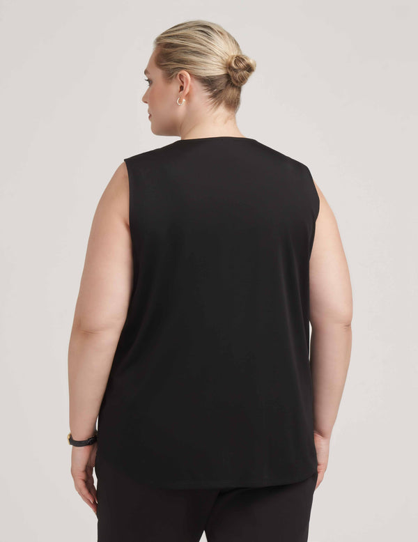 Anne Klein Plus Size Easy Pleat Front Shell With Pleather Trim Anne Black