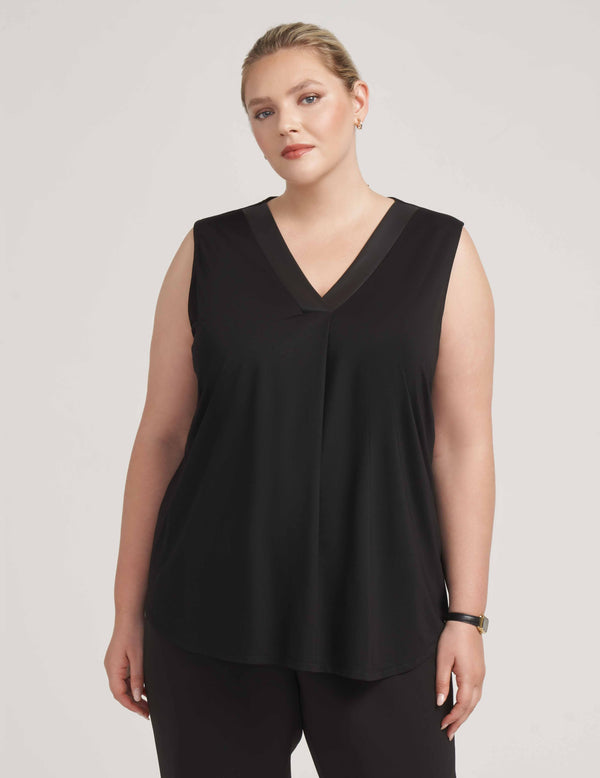 anne klein Plus Size Easy Pleat Front Shell With Pleather Trim Anne Black
