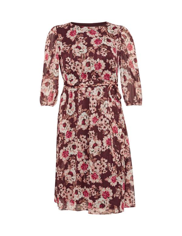 Anne Klein Plus Size Floral Print Elastic Waist Dress- Sale Elderberry Combo