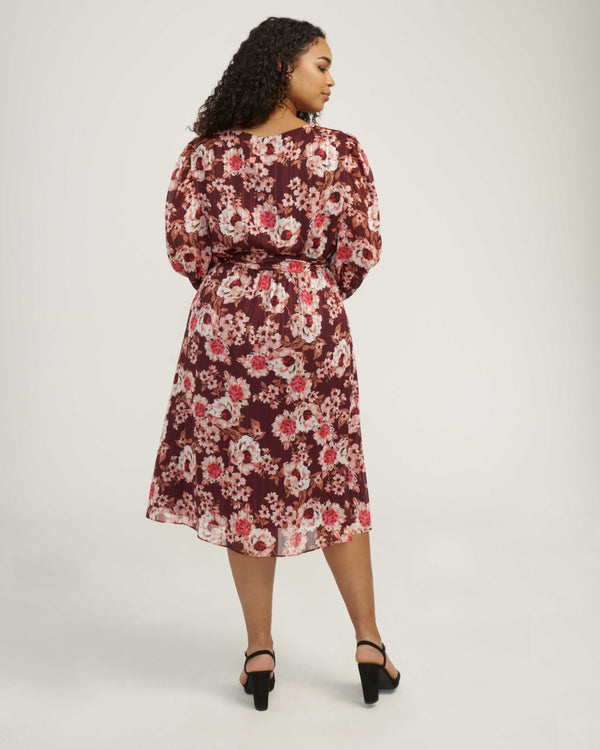 Anne Klein Plus Size Floral Print Elastic Waist Dress- Sale Elderberry Combo