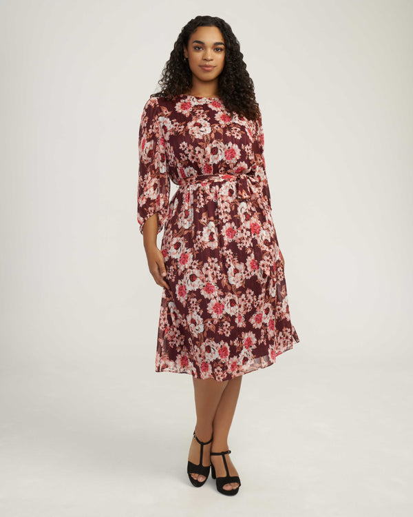 anne klein Plus Size Floral Print Elastic Waist Dress- Sale Elderberry Combo