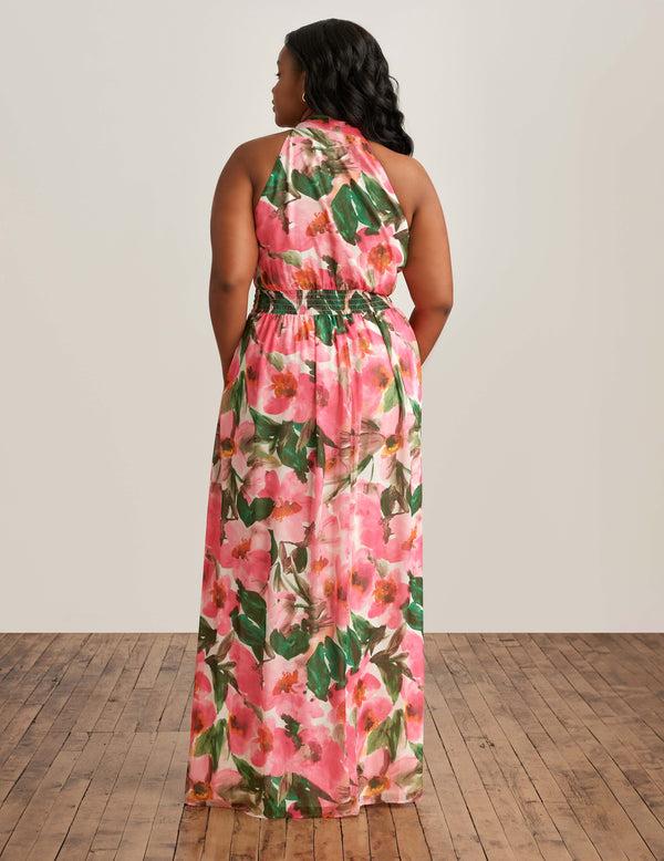 Anne Klein Plus Size Halter Neck Bow Maxi Camellia Multi