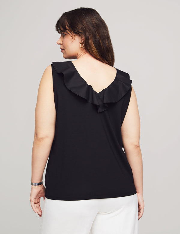 Anne Klein Plus Size Harmony With Woven Double V Flounce Top Anne Black