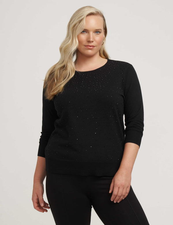 anne klein Plus Size Heat Set Pullover- Sale Anne Black