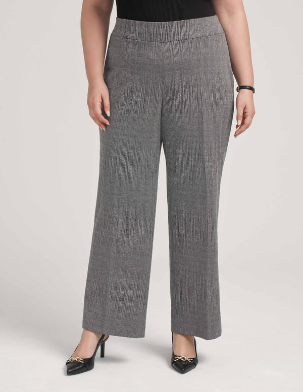 anne klein Plus Size Herringbone Pull On Wide Leg Pants- Sale Anne Black/ White