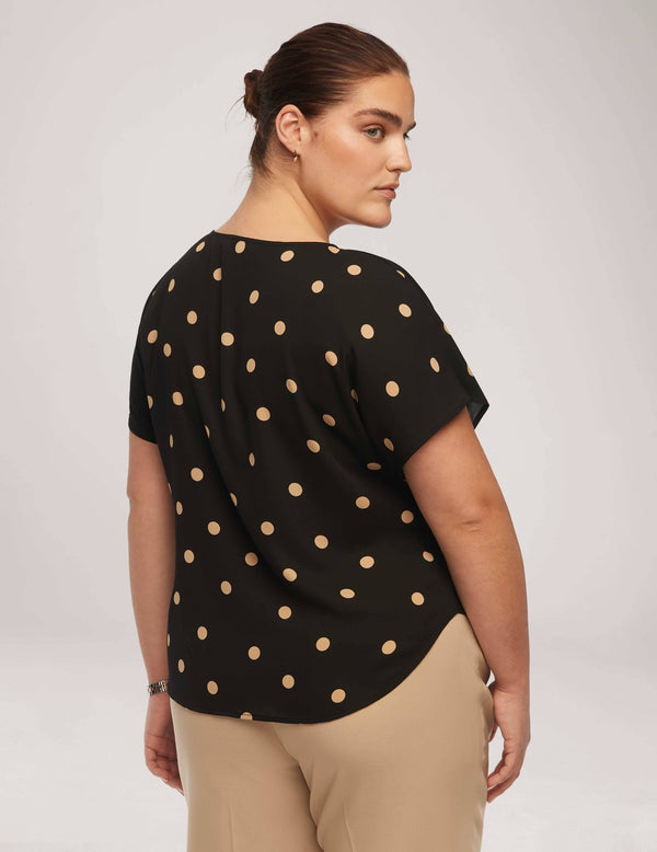 Anne Klein Plus Size Large Dot Bateau Neck Short Sleeve Blouse Anne Black/Latte