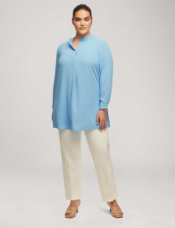 anne klein Plus Size Long Sleeve Popover Blouse Shore Blue
