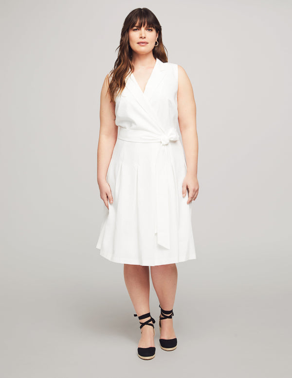 anne klein Plus Size Notch Collar Wrap With Full Skirt Bright White