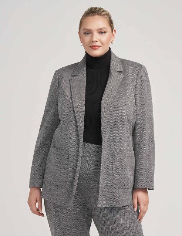 Anne Klein Plus Size Notched Collar Jacket With Pockets- Sale Anne Black/ White