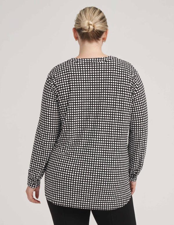 Anne Klein Plus Size Pearly Dot Ity Long Sleeve Split Neck- Sale Anne Black/ White