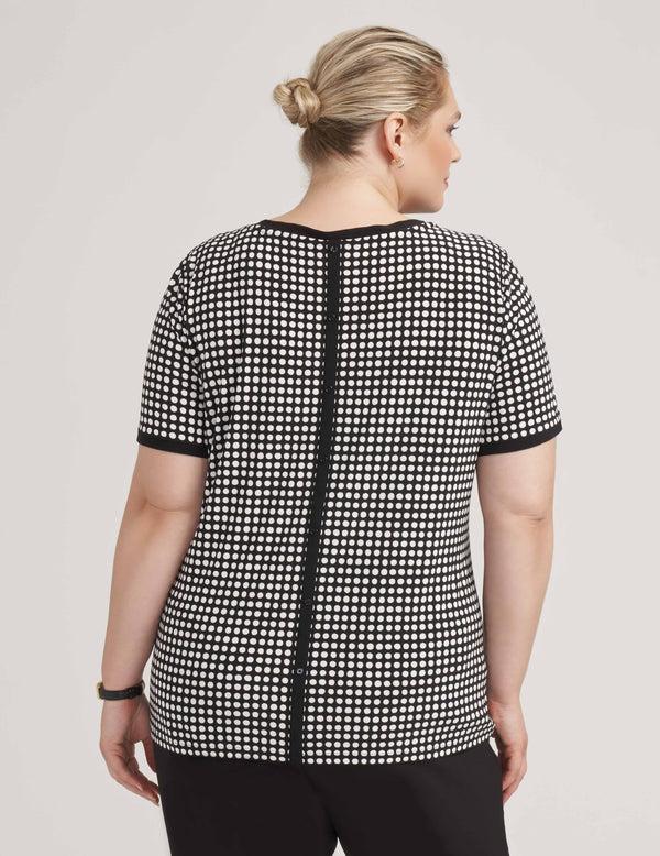 Anne Klein Plus Size Pearly Dot Print Ity Button Back Top- Sale Anne Black/ White