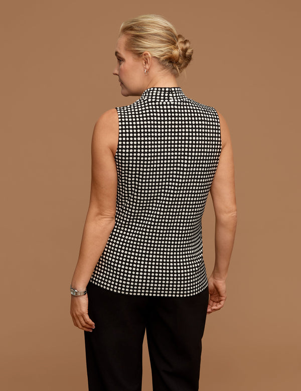 Anne Klein Plus Size Pearly Dot Triple Pleat Top Anne Black/ Anne White