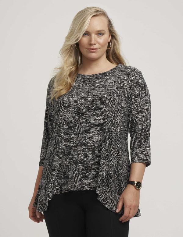 Anne Klein Plus Size Pebble Dot Sharkbite Knit Top- Sale Anne Black/Anne White