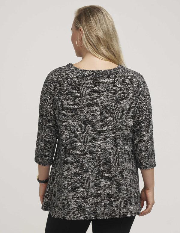 Anne Klein Plus Size Pebble Dot Sharkbite Knit Top- Sale Anne Black/Anne White