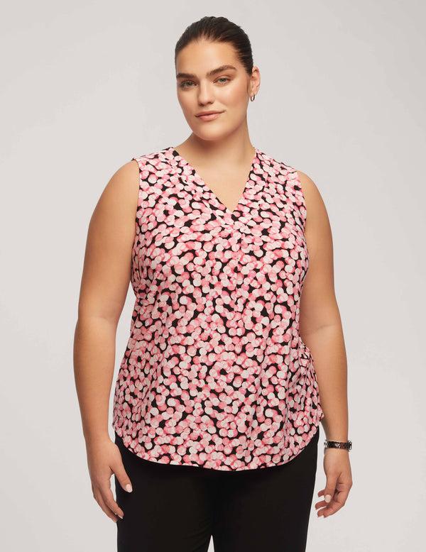 anne klein Plus Size Printed Ity Pleat Front Shell Camellia Multi
