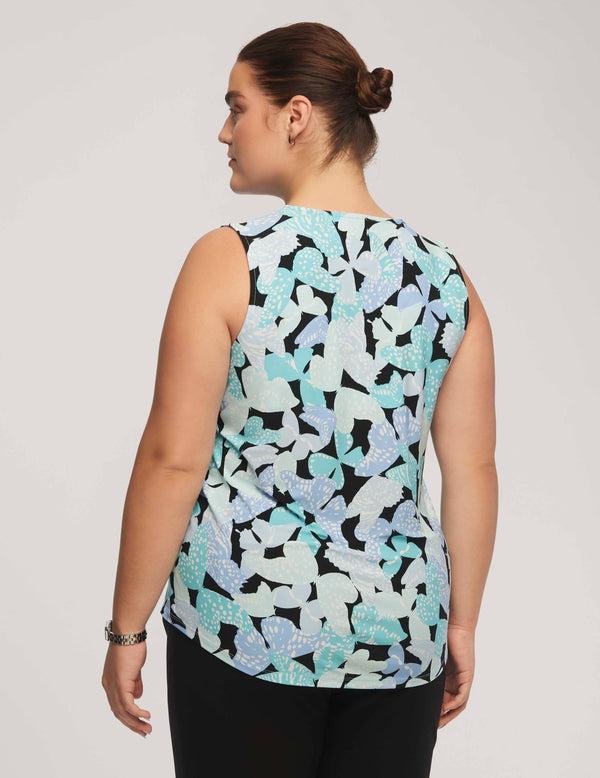 Anne Klein Plus Size Printed Pleat Front Shell Shore Blue Multi