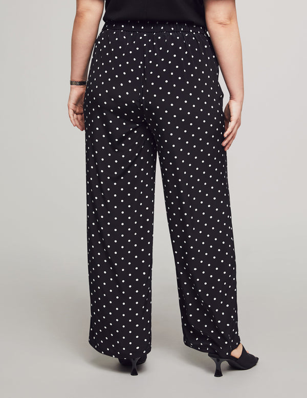 Anne Klein Plus Size Printed Pull On Self Tie Wide Leg Pant Anne Black/Bright White