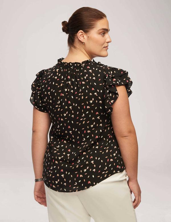 Anne Klein Plus Size Printed Sleeveless Ruffle Tie Blouse Anne Black Multi