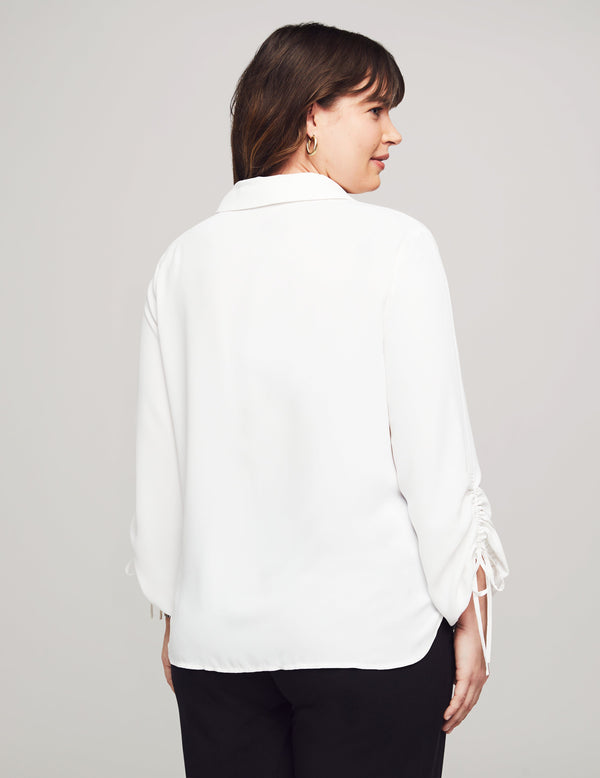 Anne Klein Plus Size Ruched Sleeve Button-Down Blouse Bright White