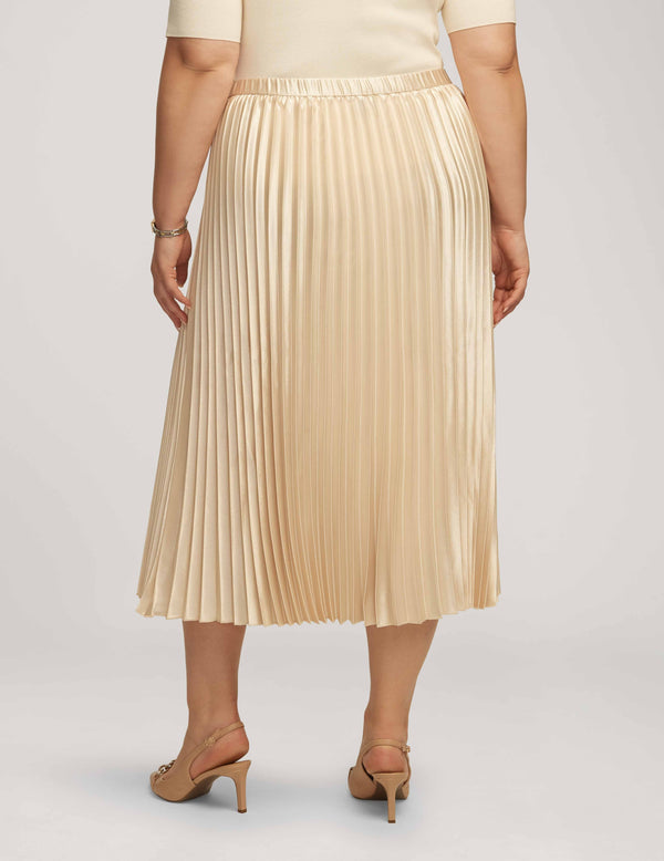 Anne Klein Plus Size Satin Crepe Pull On Pleated Skirt Anne White