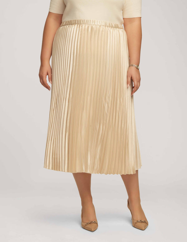 anne klein Plus Size Satin Crepe Pull On Pleated Skirt Anne White