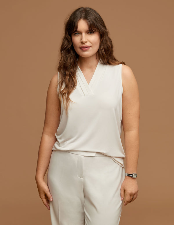 anne klein Plus Size Triple Pleat Neck Top Anne White