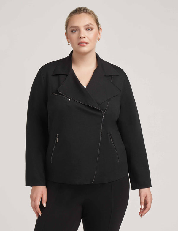 Anne Klein Plus Size Zip Front Moto Jacket- Sale Anne Black