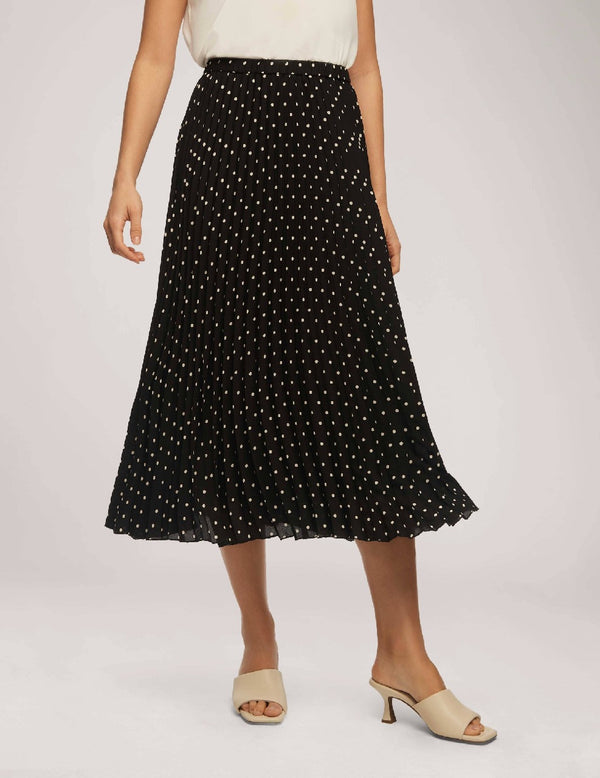 anne klein Polka Dot Chiffon Pull On Pleated Skirt- Sale Anne Black/Anne White