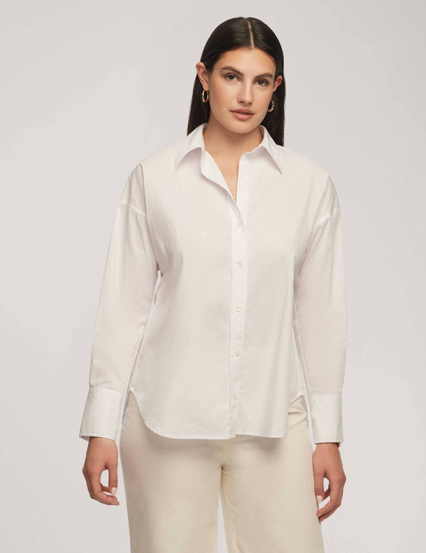Anne Klein Poplin Button-Down Long Sleeve Blouse Bright White