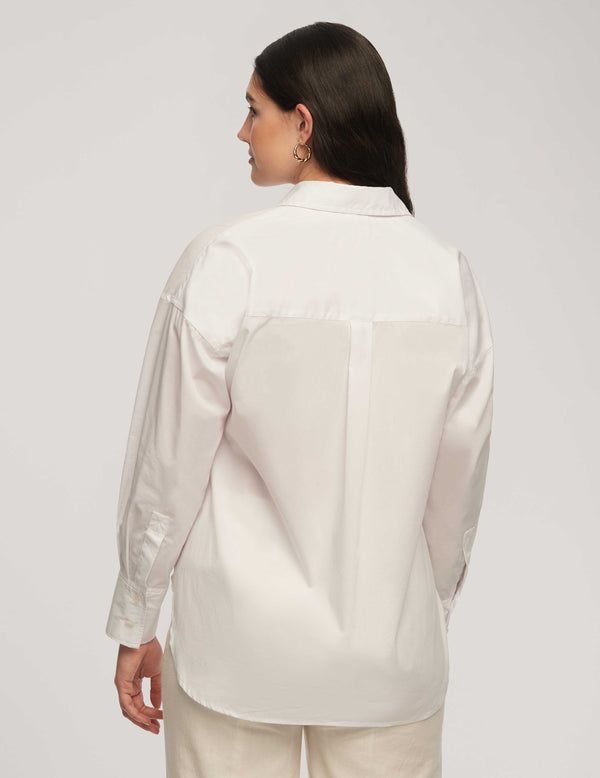 Anne Klein Poplin Button-Down Long Sleeve Blouse Bright White