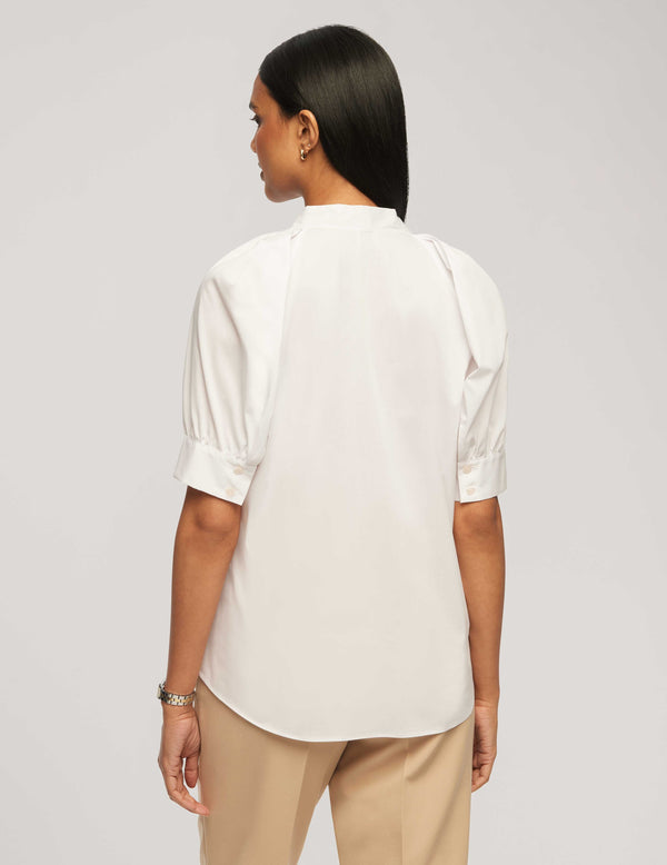 Anne Klein Poplin Puff Sleeve Blouse With Neck Tie- Sale Bright White