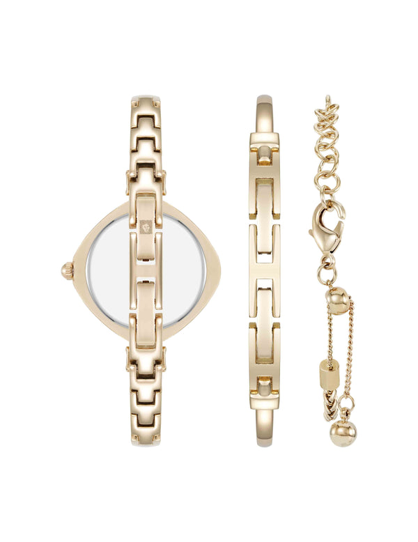 Anne Klein Premium Crystal Accented Bangle Watch Set Gold-Tone