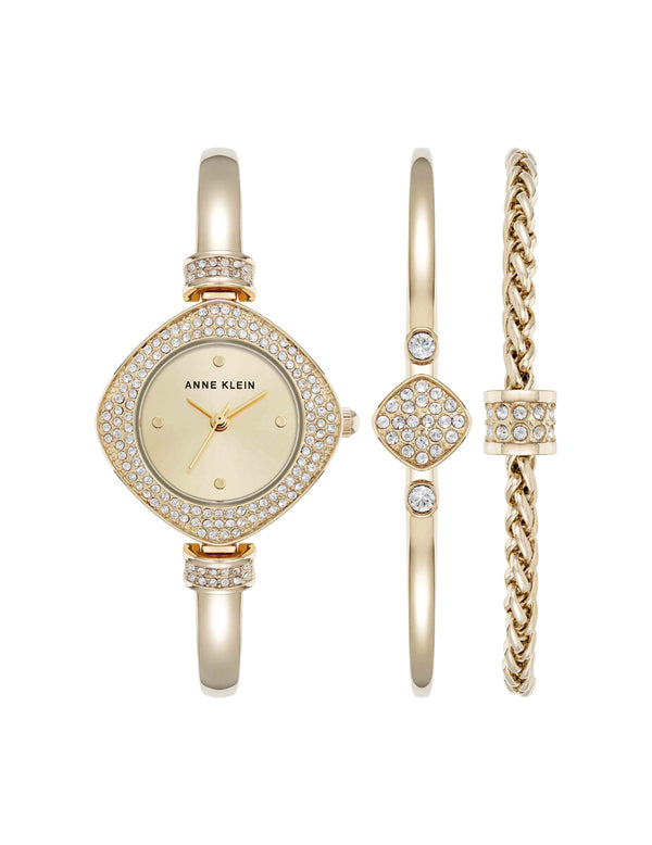 anne klein Premium Crystal Accented Bangle Watch Set Gold-Tone