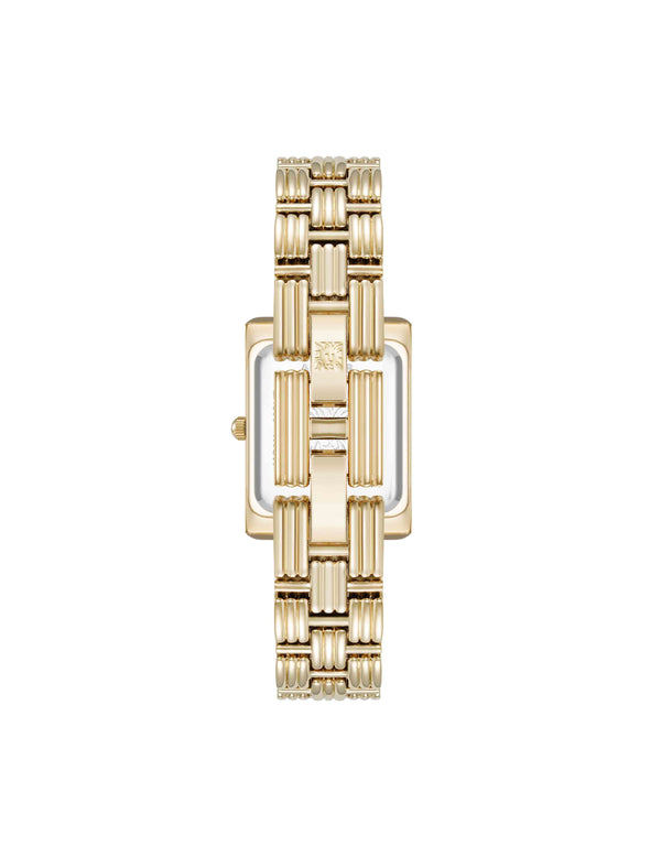 Anne Klein Premium Crystal Accented Grooved Link Bracelet Watch Gold-Tone