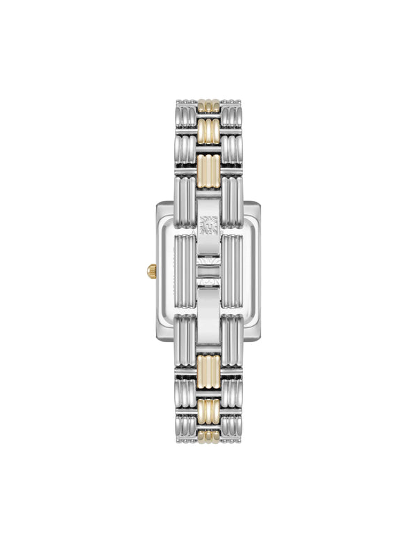 Anne Klein Premium Crystal Accented Grooved Link Bracelet Watch Two-Tone