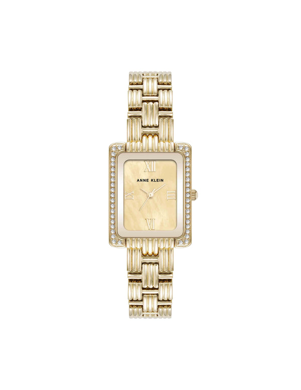 Anne Klein Premium Crystal Accented Grooved Link Bracelet Watch Two-Tone