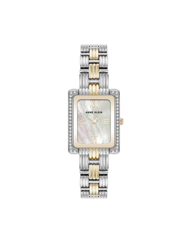 anne klein Premium Crystal Accented Grooved Link Bracelet Watch Two-Tone