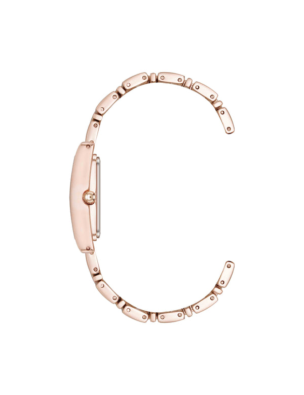 Anne Klein Premium Crystal Accented Grooved Link Bracelet Watch Rose Gold-Tone