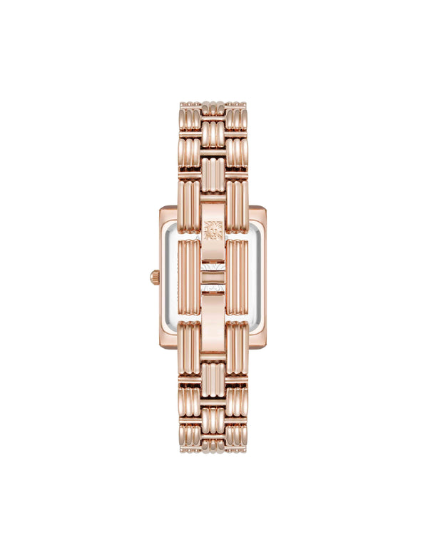 Anne Klein Premium Crystal Accented Grooved Link Bracelet Watch Rose Gold-Tone
