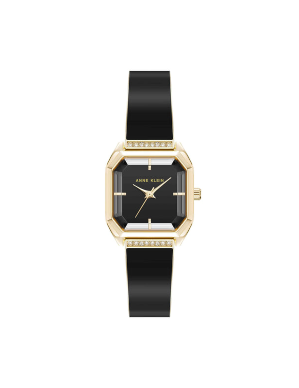 anne klein Premium Crystal Square Bangle Watch Black/Gold-Tone