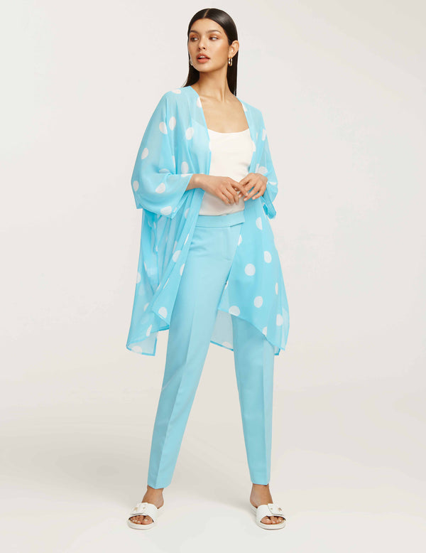 Anne Klein Print Pattern Sheer Kimono Cardigan Siren Blue/NYC White