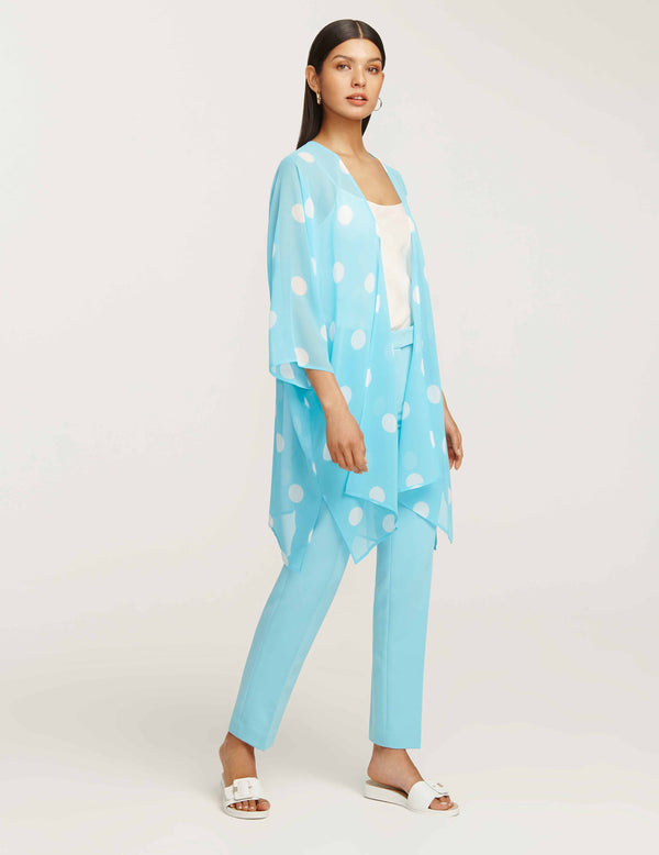 Anne Klein Print Pattern Sheer Kimono Cardigan Siren Blue/NYC White