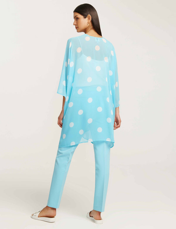 Anne Klein Print Pattern Sheer Kimono Cardigan Siren Blue/NYC White