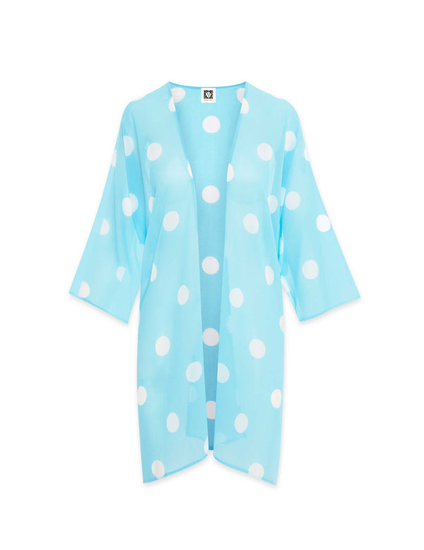 anne klein Print Pattern Sheer Kimono Cardigan Siren Blue/NYC White