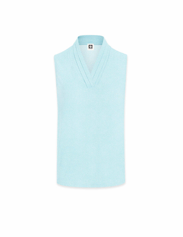 Anne Klein Print Triple Pleat Top- Sale Siren Blue/NYC White