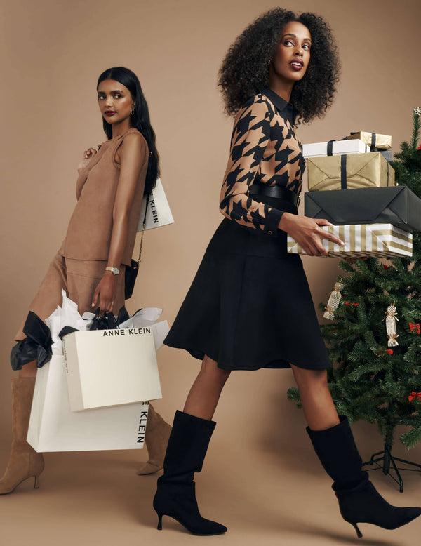 anne klein Printed Button Down Blouse- Sale Vicuna/Anne Black