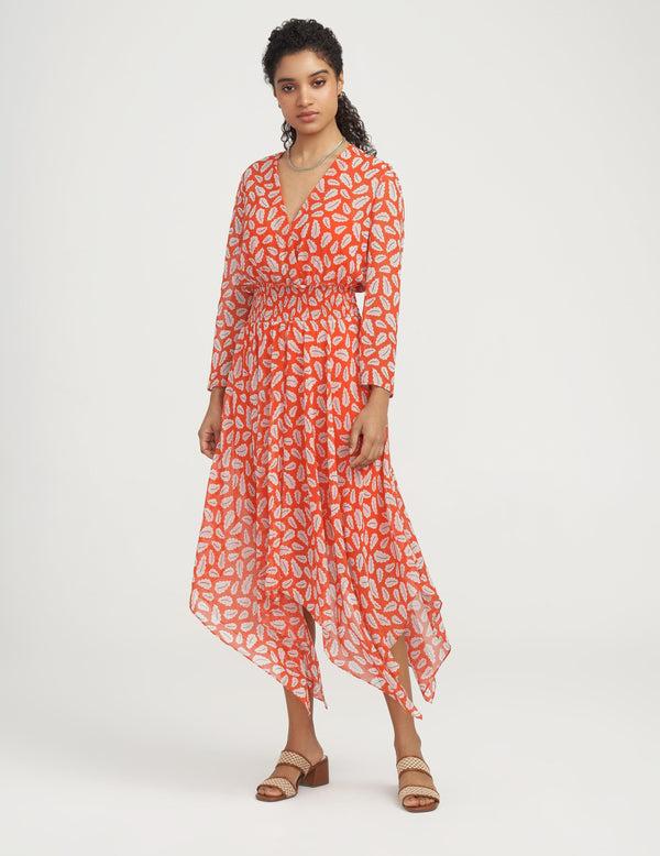 anne klein Printed Chiffon Midi Dress- Sale Poppy/Mist Combo