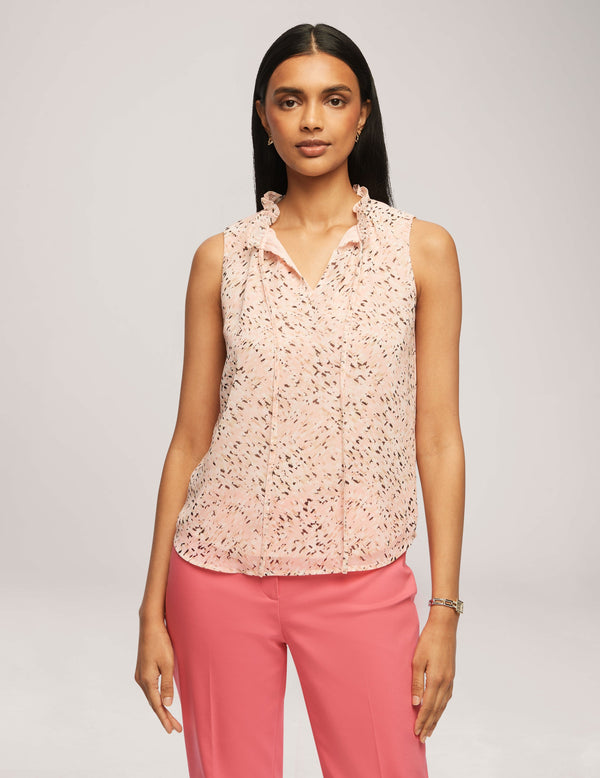 anne klein Printed Chiffon Sleeveless Tulla Blouse Cherry Blossom Multi
