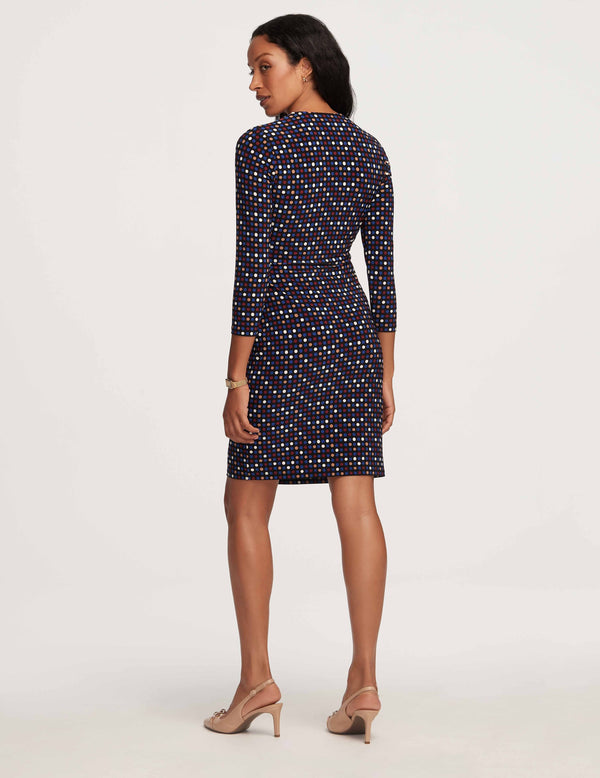 Anne Klein Printed Classic Wrap Dress- Sale Anne Black/ Royal Sapphire Combo