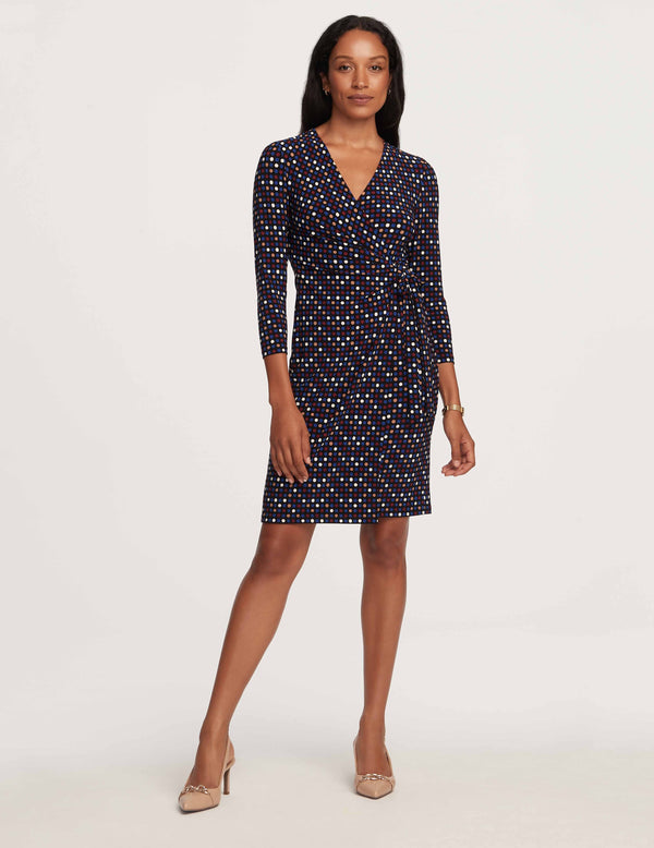anne klein Printed Classic Wrap Dress- Sale Anne Black/ Royal Sapphire Combo